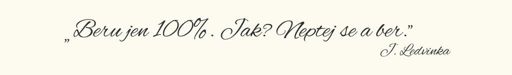 "Beru jen 100%. Jak? Neptej se a ber." J. Ledvinka